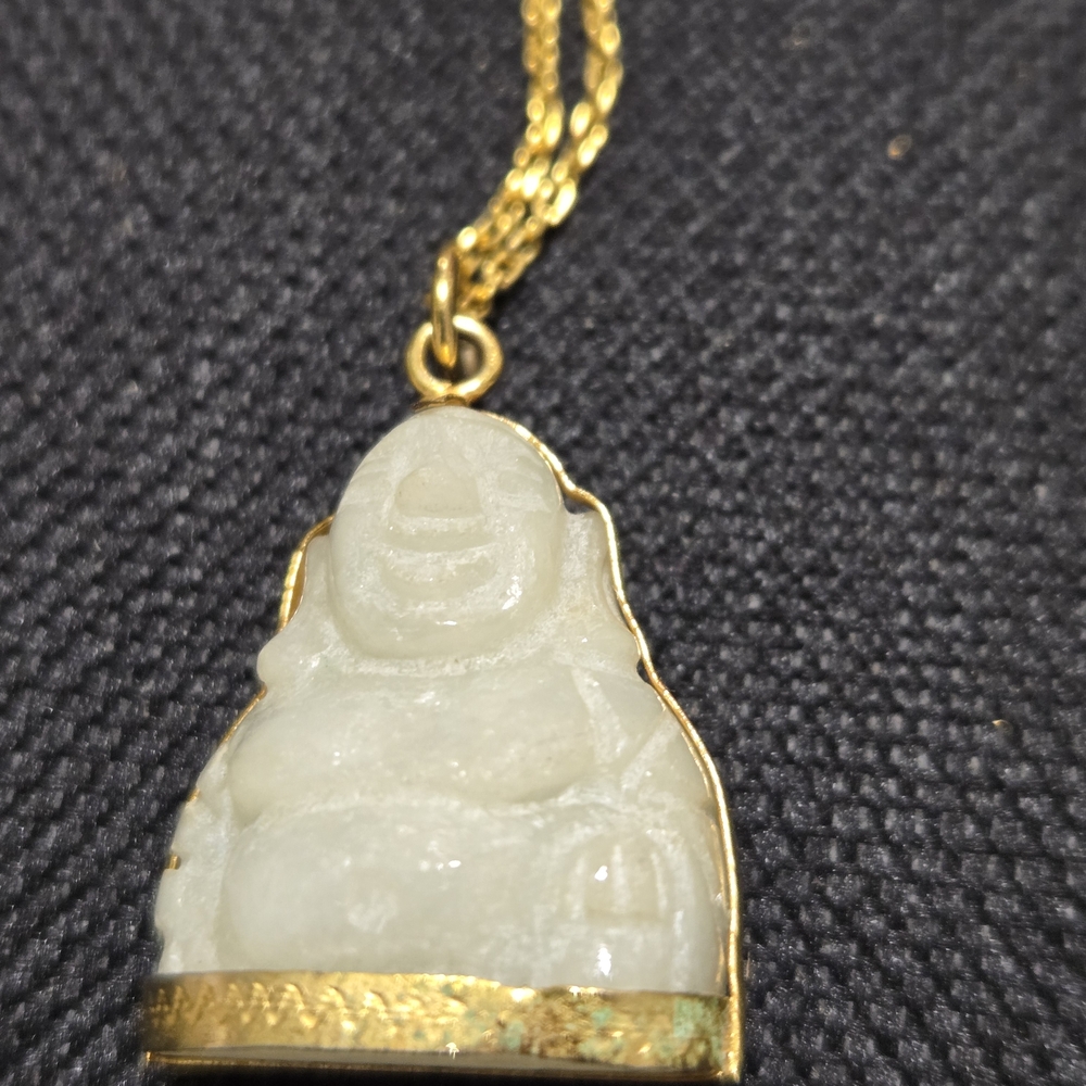 Elegant Gold and Cream Buddha Pendant Necklace